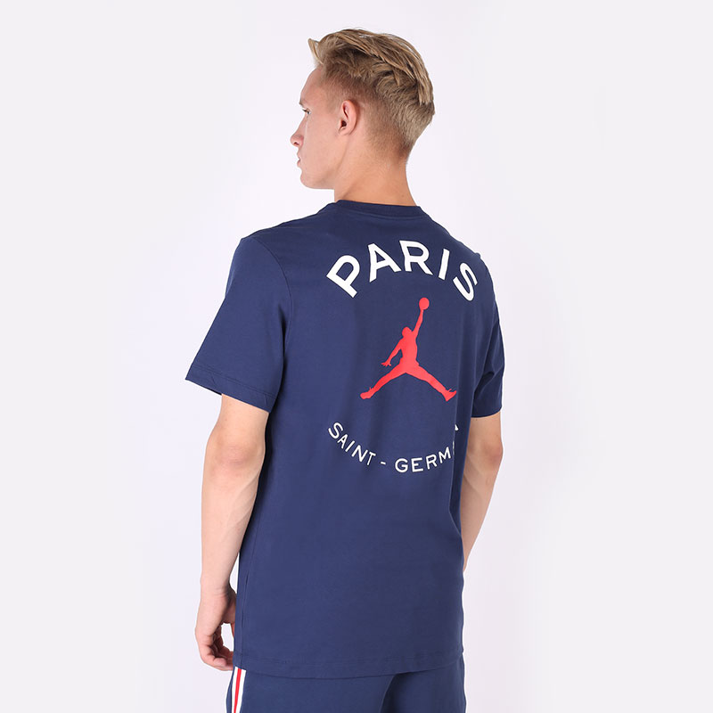 мужская синяя футболка Jordan Paris Saint-Germain Logo T-Shirt DB6514-410 - цена, описание, фото 5